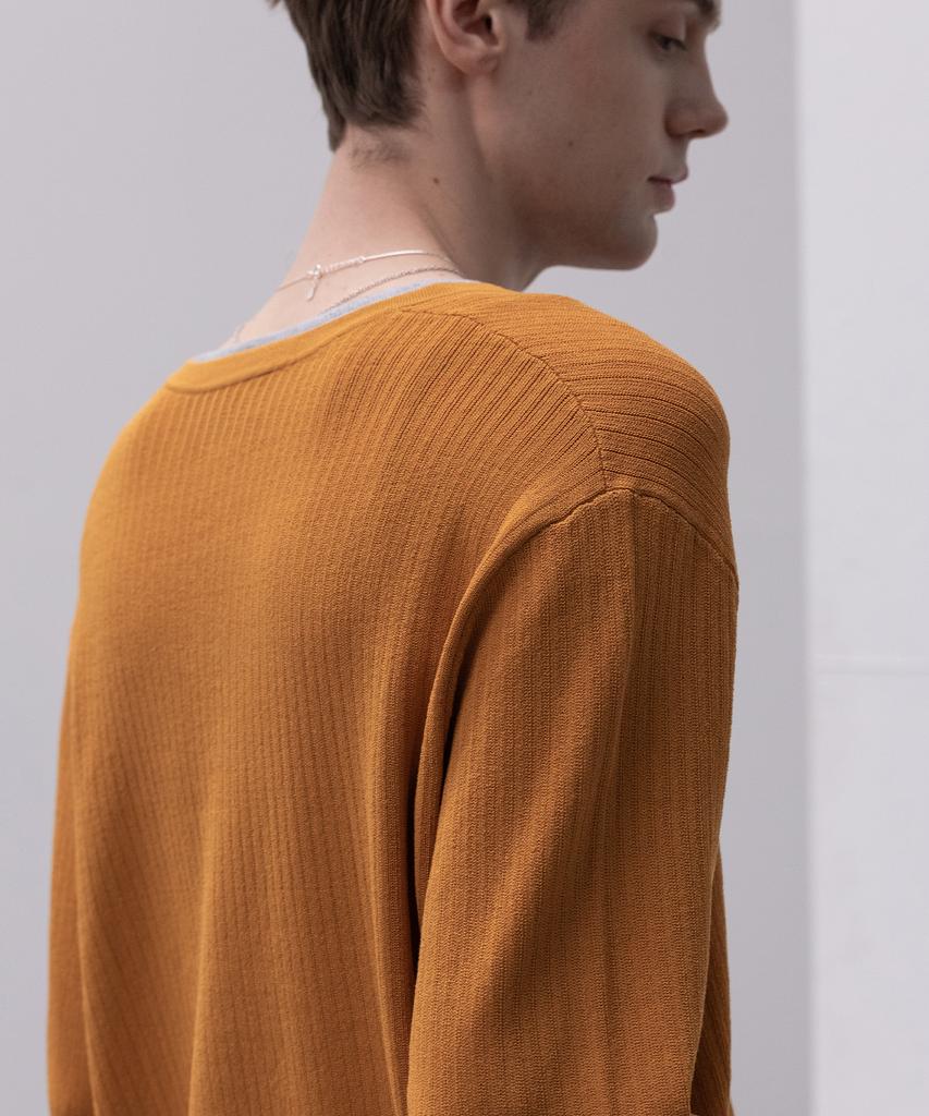 Dekkoloso Light Henley Neck Knit T-Shirt [Deep Mustard]