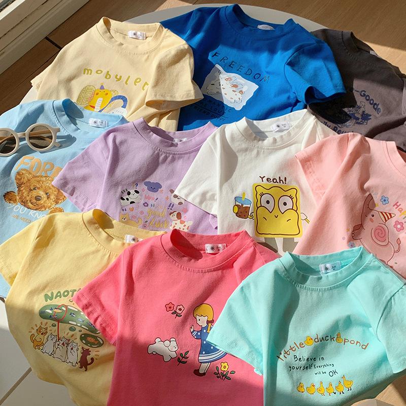 Casual T-shirt met Korte Mouwen voor Meisjes - Zomer Kinder Schattig Katoenen Top met Ronde Hals