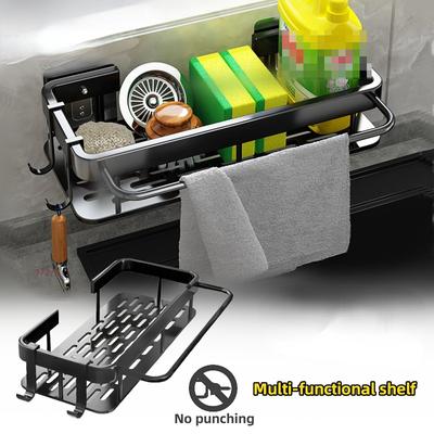 Organizer per accessori da cucina Supporto per lavello da cucina Organizer per accessori da bagno Ripiano in metallo senza perforazione Ripiano alto