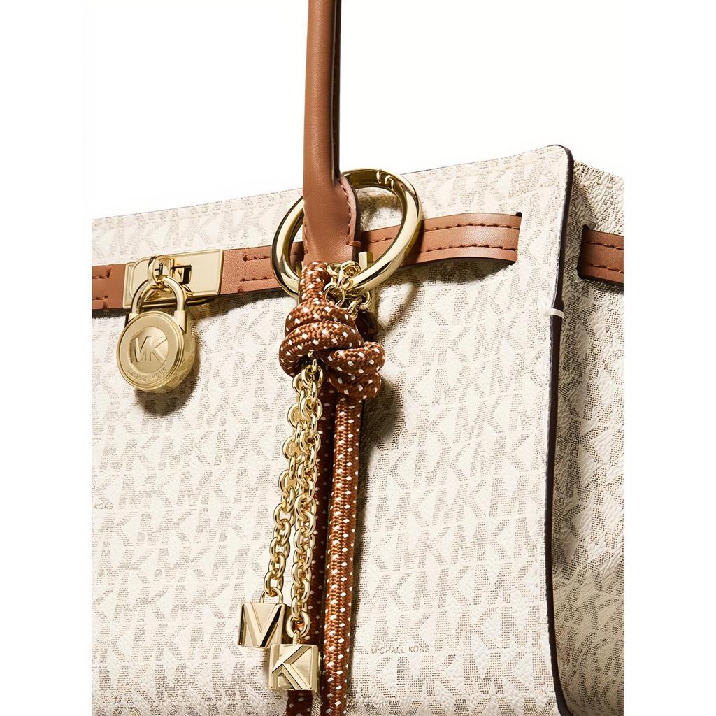 Michael Kors M K Hamilton Logo Coated Canvas Gold Lock Decoration Shoulder Bag Small Women Shoulder Bag Vanilla-White Acorn-Brown 30F5GNXT0B-1546