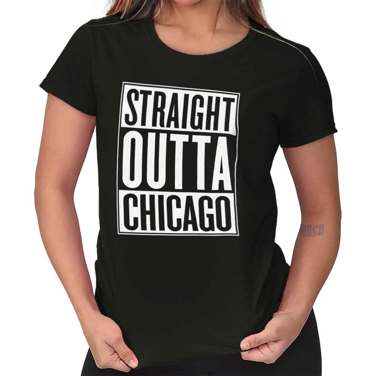 Straight Outta Chicago Illinois IL Travel Womens Top Junior Graphic Tee M