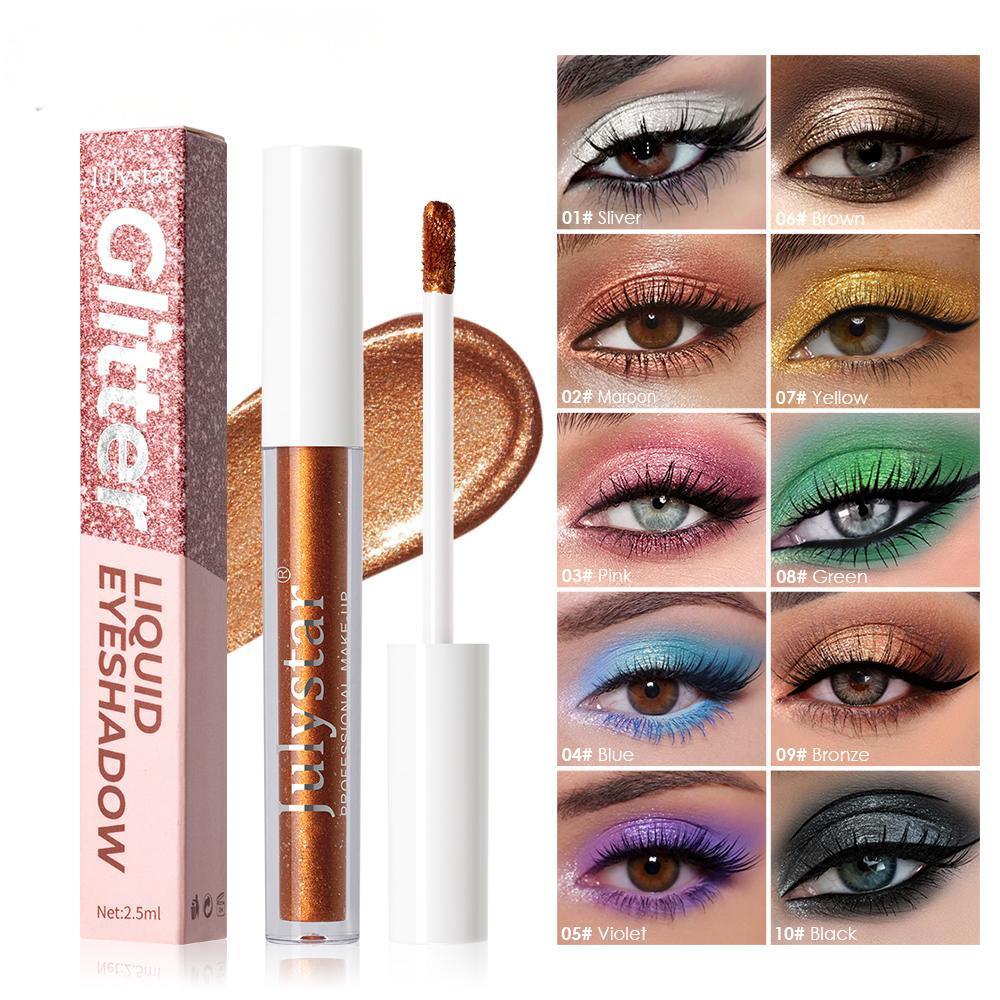 10 Colors Waterproof Liquid Eyeshadow High Shine Long-Lasting Sparkling Eye Shadow Metallic Pink Purple Party Stage Eyes Makeup Hallowmas