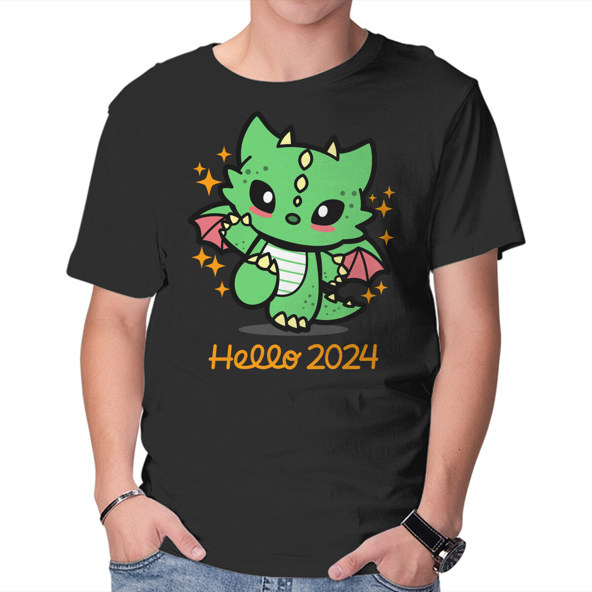 Unisex Crew Neck T-Shirt Hello 2024 Graphic Short Sleeve Casual Tee XXXXL
