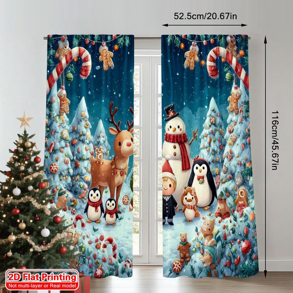 2pcs 2D flat printing Merry Christmas Party Curtains Christmas11 Machine Washable Polyester Without Electricity Festive Wall