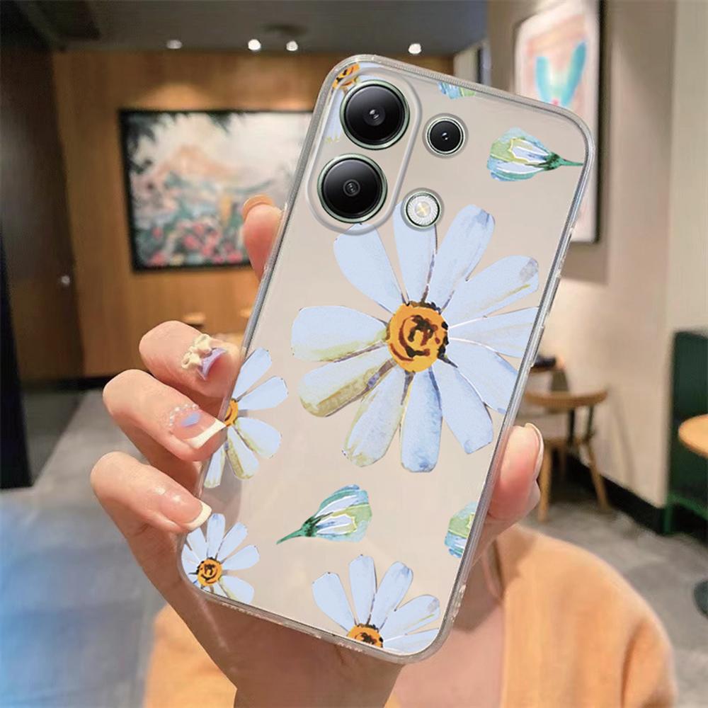 Korean Floral INS Minimalist Plants Phone Case For Xiaomi Redmi Note Note 13 9 11 10 12 Pro 12S Soft TPU Girls Transparent Cover