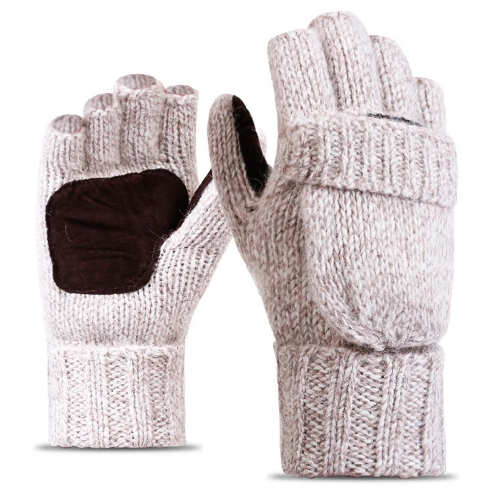 

DZ07 Unisex Winter Cycling Warm Wool Gloves Half Finger Knitted Gloves with Flip Cover B