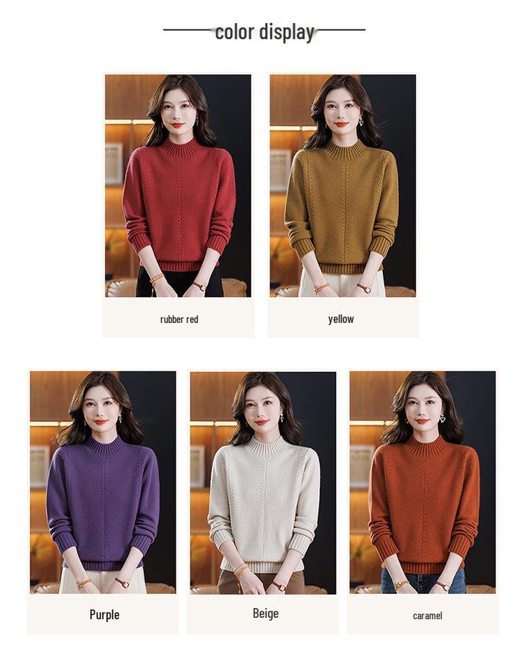 Maternity 100% Pure Wool Autumn/Winter Sweater for Women, Half-High Neck, Thickened Plain Color Base Layer for Middle-Aged & Elderly.