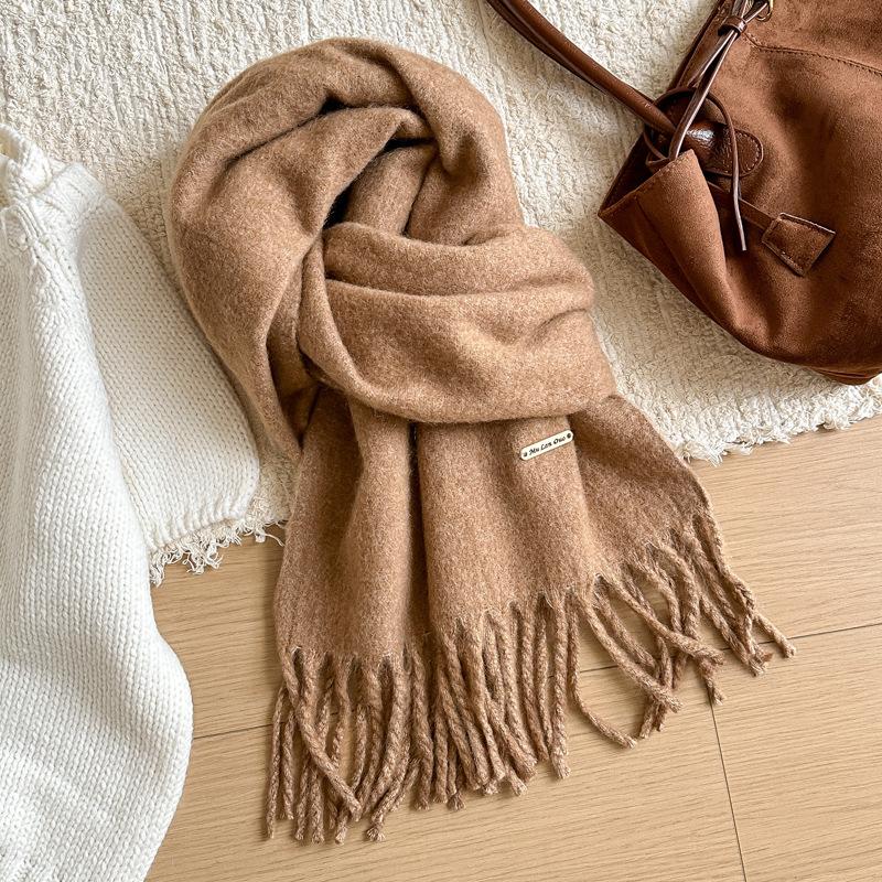 Winter Wool Scarf Women Luxury Two-Sides Cashmere Scarf Thickened Warm Shawl Classic Tassels Scarf Solid Soft Shawl