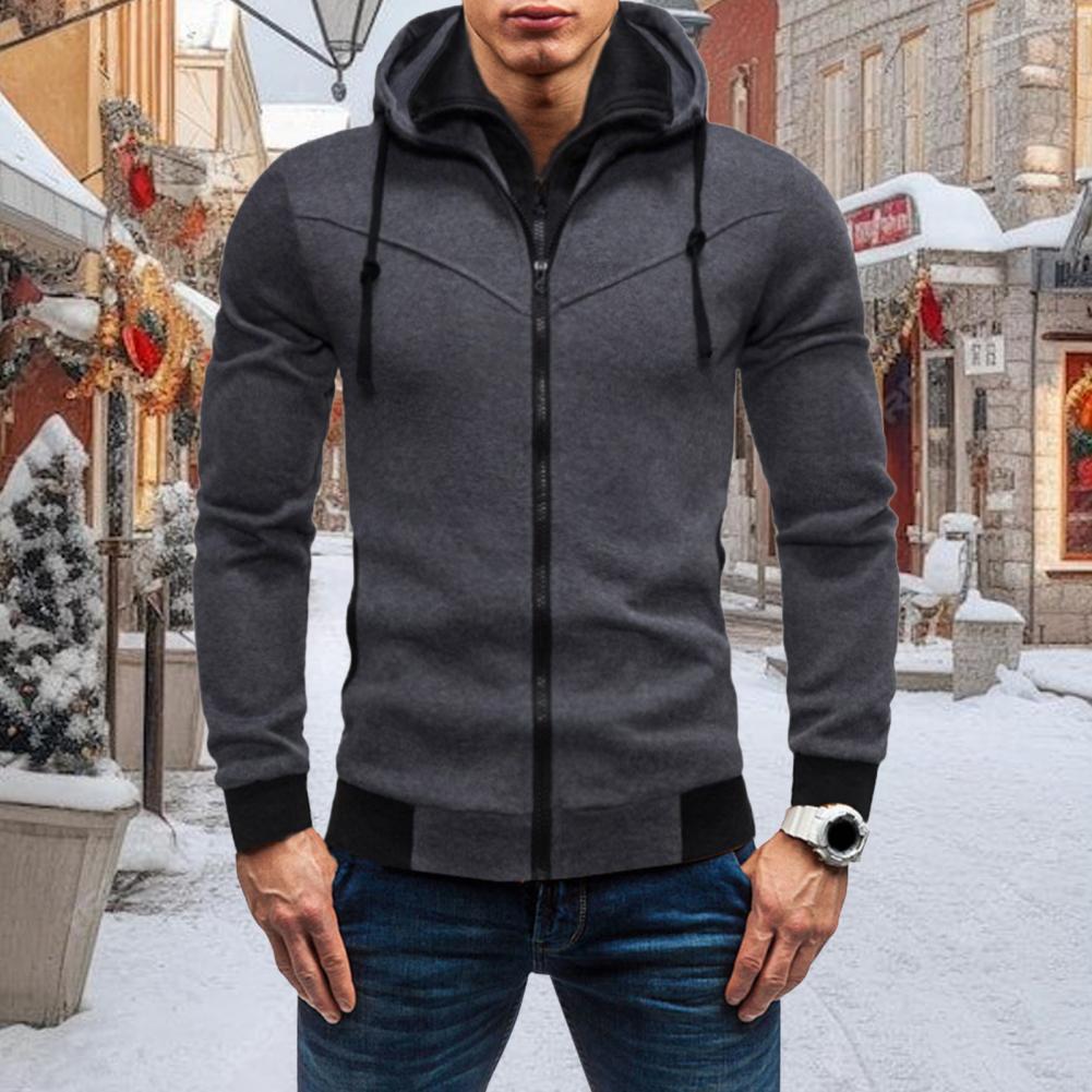Casual Men Hoodie Men's Zipper Closure Hoodie Cardigan with Drawstring Hood Contrast Color Design for Fall Spring Seasons Spring