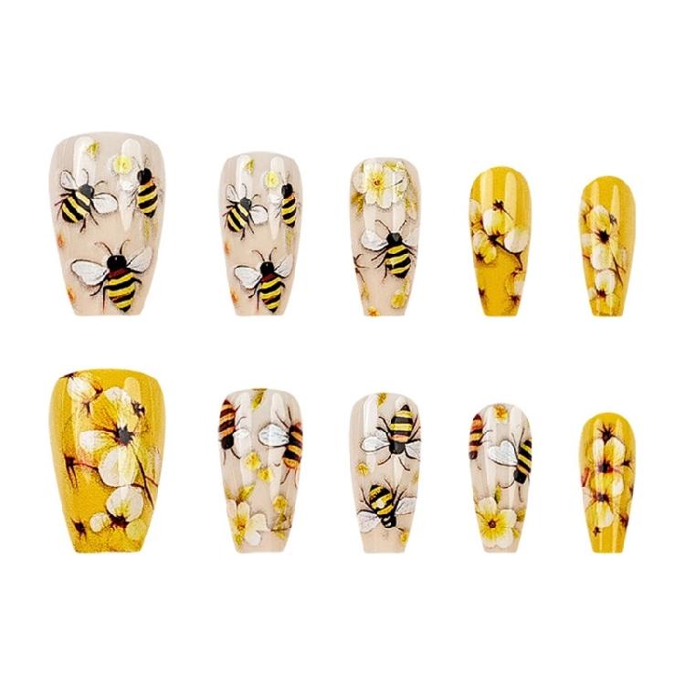 Spring Floarl Press On Nail Coffin False Nail with Flower Designs Stick On Nail Full Cover Artificial Nail for Women