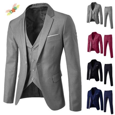 Men Suit Slim 3-Piece Suit Blazer Business Wedding Party Jacket Vest & Pants