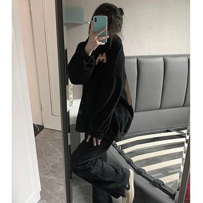 Sudadera con capucha para mujer con capucha de terciopelo para otoño e invierno, holgada, estilo coreano, tops para estudiantes, ropa de mujer