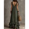 Boho Vintage V-Neck Short Sleeve Ruffle Casual Urban Dress for Women, European American Crossbody Summer Sundress