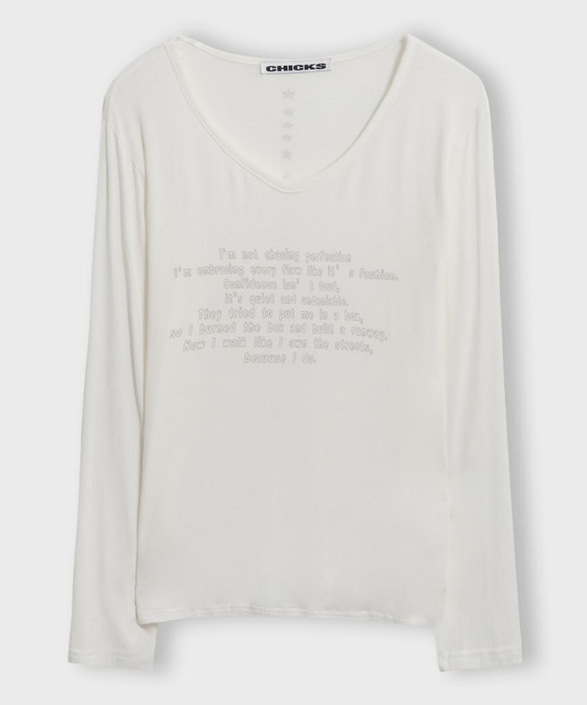 CHICKS Confidence V-Neck Long Sleeve White