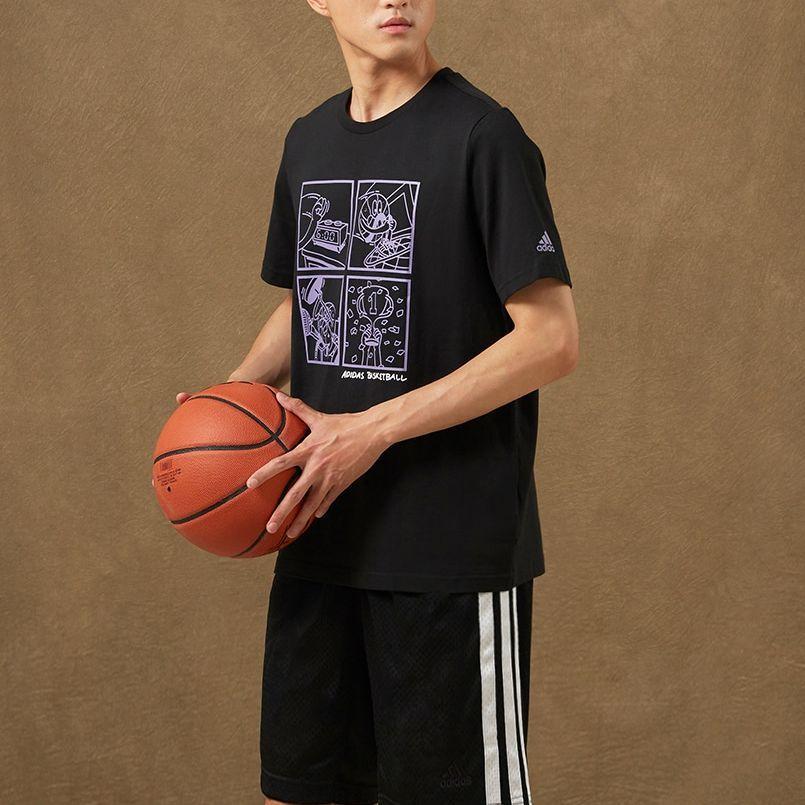 Adidas Cartoon Pattern Basketball Sports Pullover Short Sleeve T-Shirt Men Tops Black HF8164