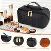 Sminkväska med vävd textur och handtag, stor kapacitet, PU-läder, bärbar rese-toalettväska