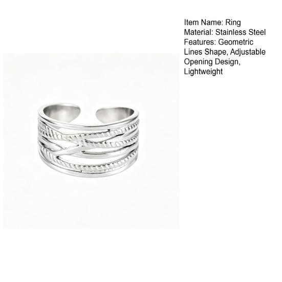Thumb Ring Geometric Lines Shape Adjustable Opening Design Finger Ring Stainless Steel Finger Band Versatile Jewelry Gift
