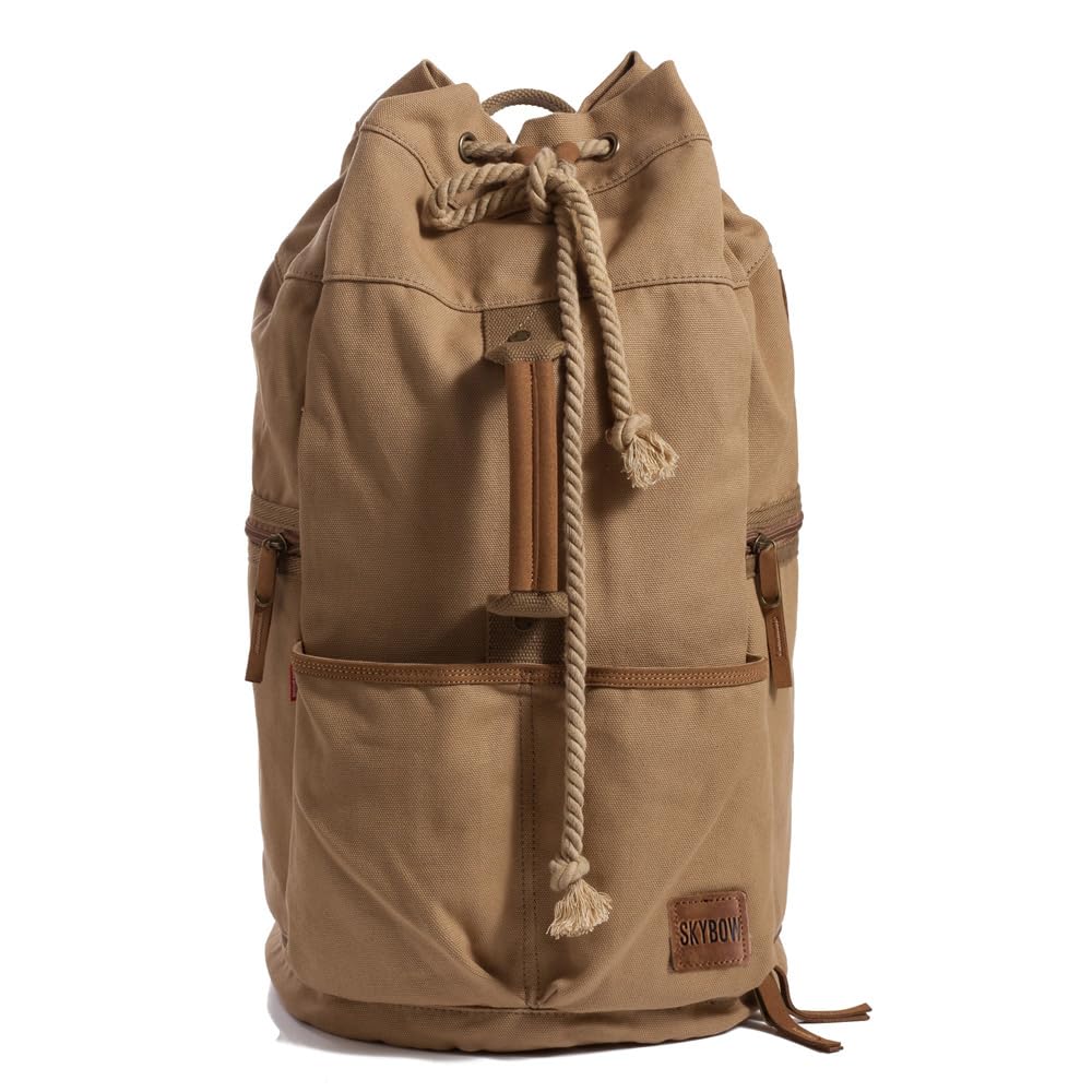 

[SKYBOW] Rugged Canvas Backpack for Men, Large Capacity, Canvas, Large Opening, Double Layer, 23L, 35L, Military, Mountaineering Backpack, Rucksack,