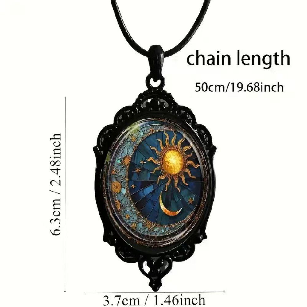 Vintage Gothic Glass Pendant Necklace Sun Moon Style Charm Necklace  Jewelry Accessories