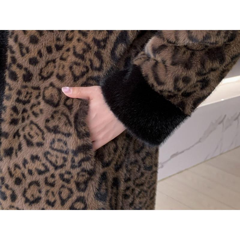 Elegant Long Leopard Print Coat Winter Thickened Mink Fur Jacket Fashionable Outerwear