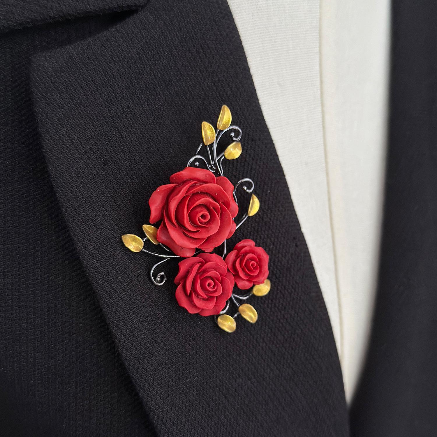 

Высококлассная брошь из киновари в виде красной розы: Праздничный женский аксессуар в китайском стиле красный/ярко-розовый