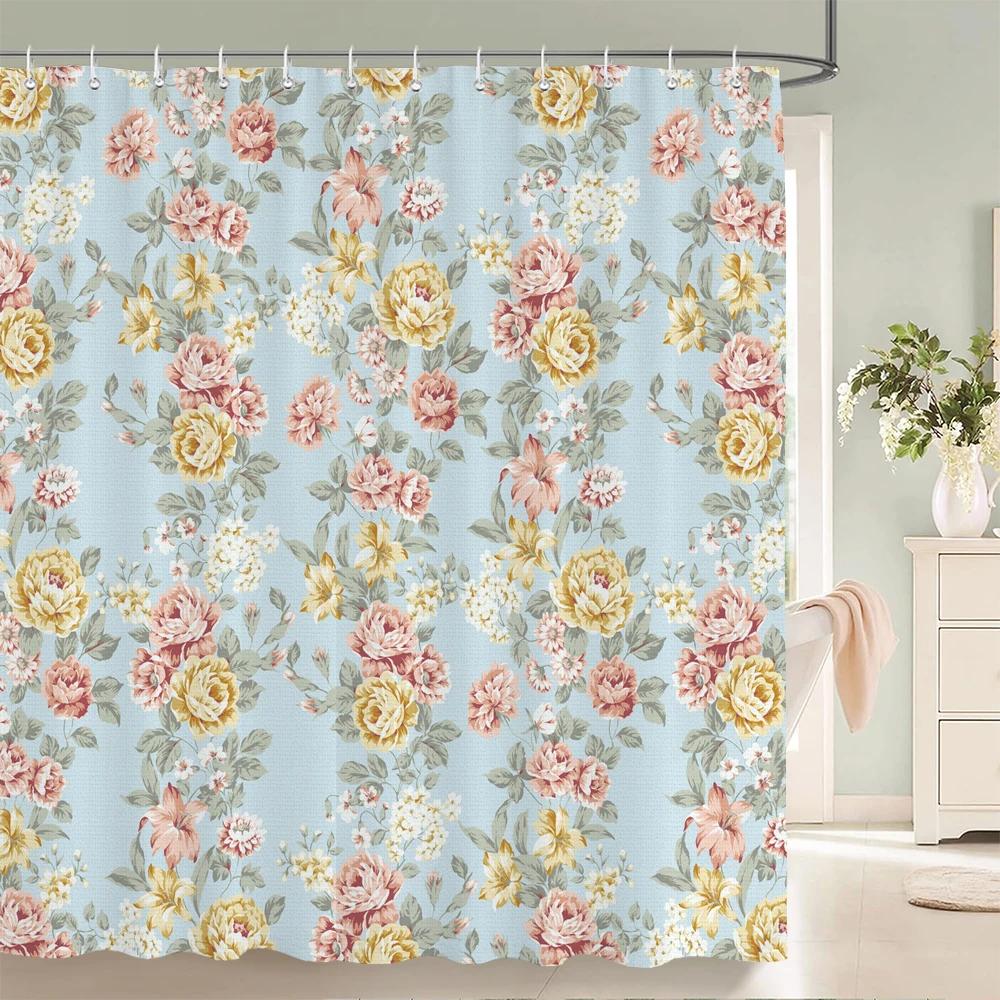 1 pack Watercolor tulip flowers pattern polyester material shower curtain bathroom partition curtain home decorative curtain