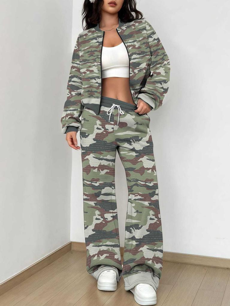 Splicing Autumn And Winter New European And American Women'S Clothing Army Green Camouflage Printing Suit Women