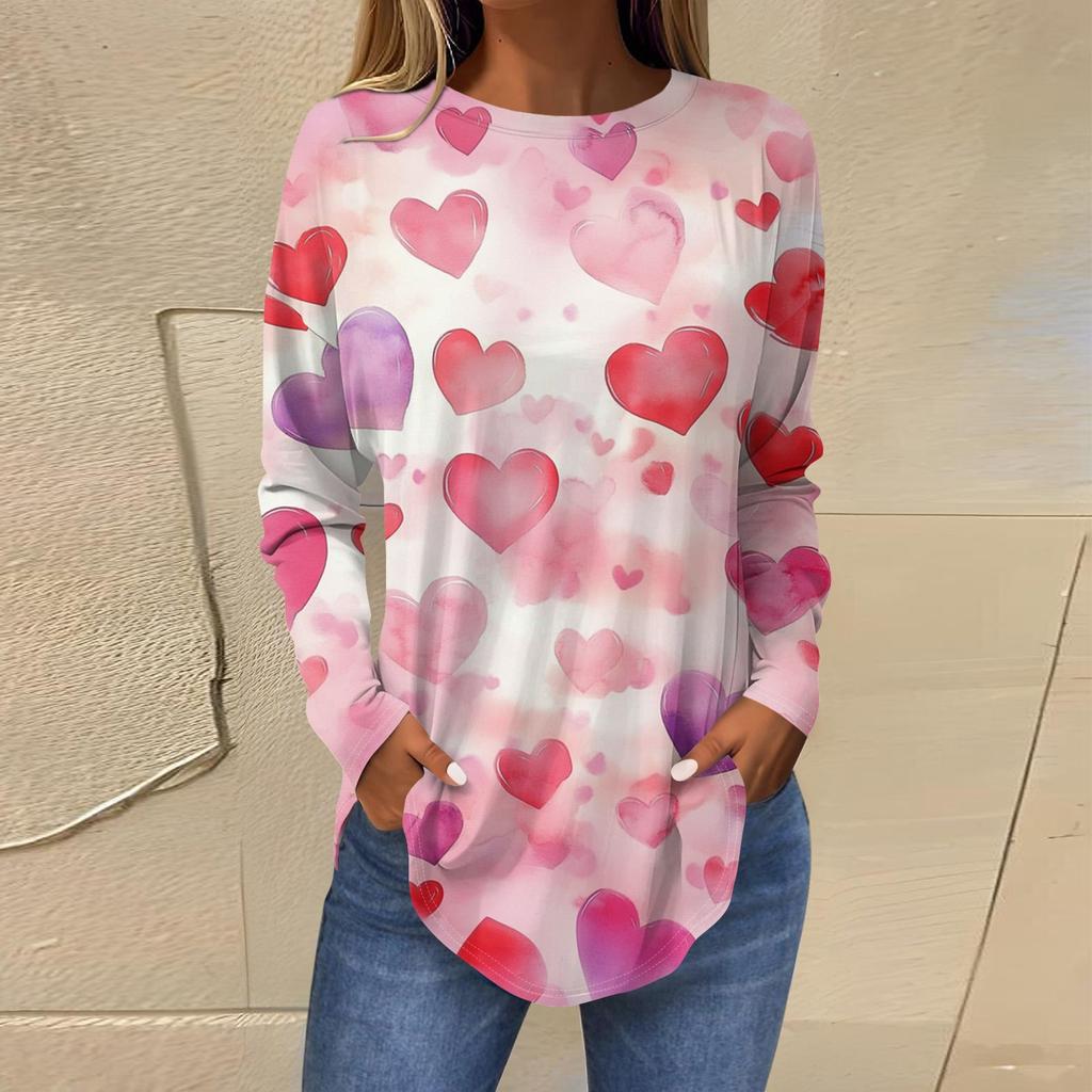 Women's Fashion Loose Round Neck Printed Long Sleeve T-Shirt Top