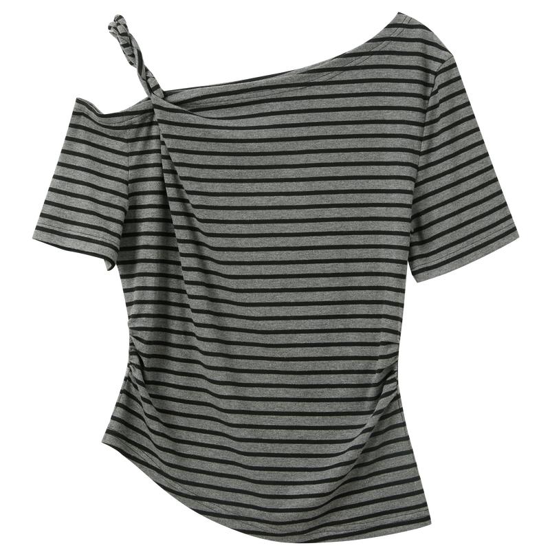 Lyocell Blend Asymmetric Striped T-Shirt S