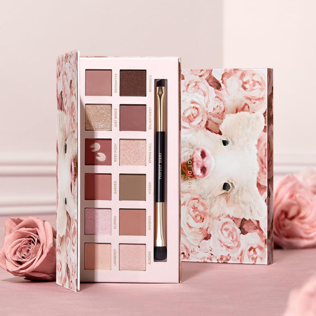 PERFECT DIARY Animal Eyeshadow Popular Eye Highly Pigmented Highly Adhesive Makeup Palette X 12 Palette, Makeup, Gift, & (1.2g Shades) (Rose Pink)