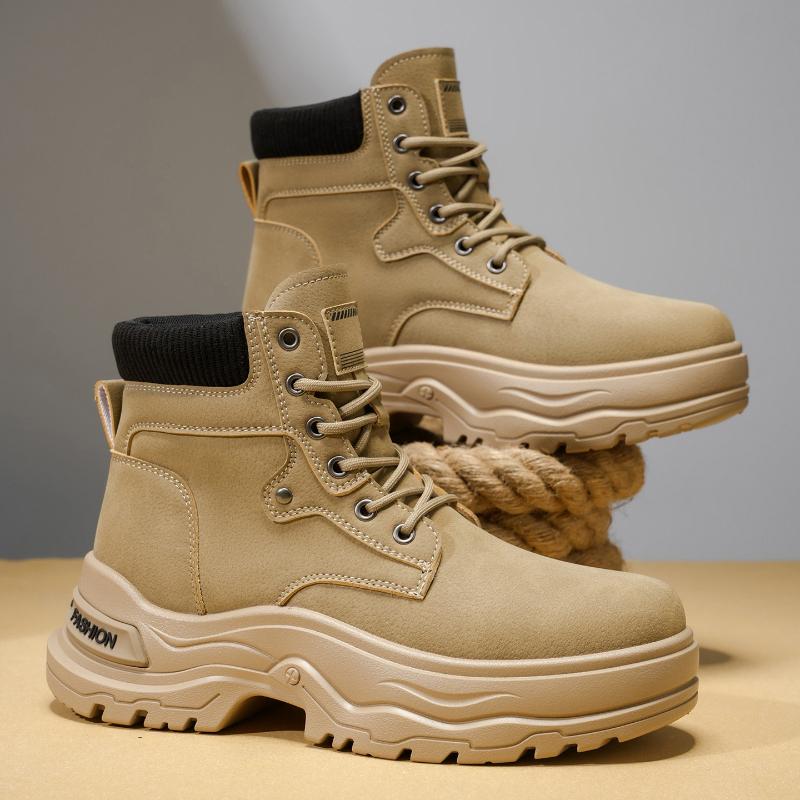 Neuer Herbst-Winter-Stil Runde Spitze Flacher Absatz Einfarbig Große Größe Retro Hochwertig Herren Mittelhohe Waden-Arbeitsstiefel für den Außenbereich