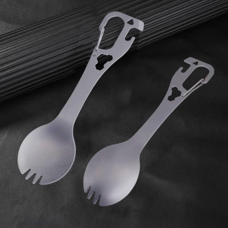 Stainless Steel Portable Camping Fork & Spoon Set with Bottle & Can Opener