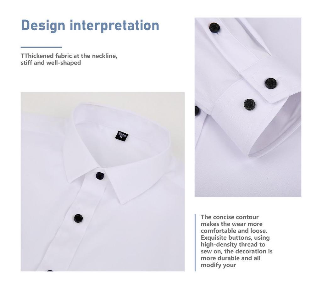 Men's White Four-Way Stretch Wrinkle-Resistant Long Sleeve Shirt - Formal and Casual Plus Size