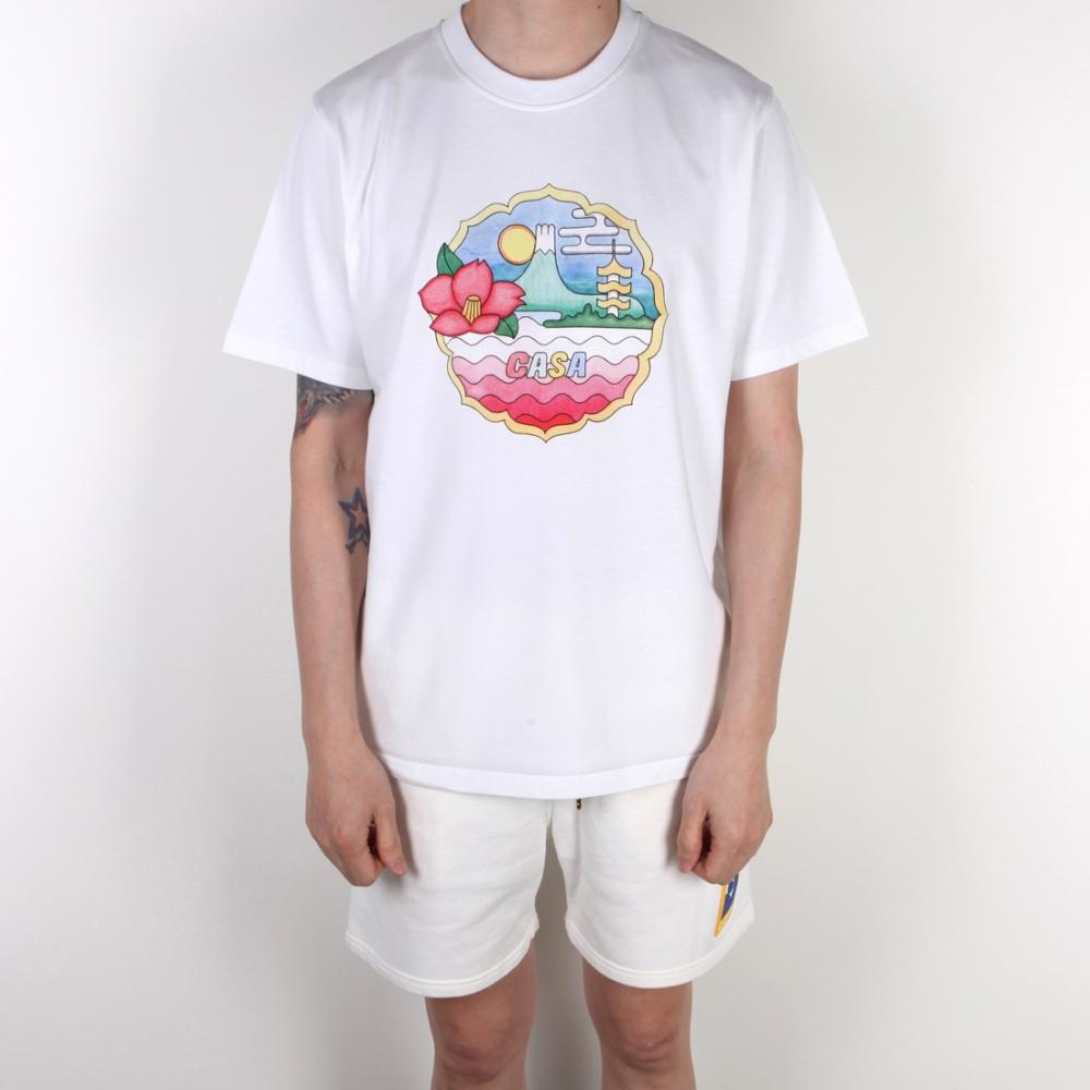 

22SS Футболка Casablanca с короткими рукавами FLEUR, круглая, белая MS22JTS001FLEUR M