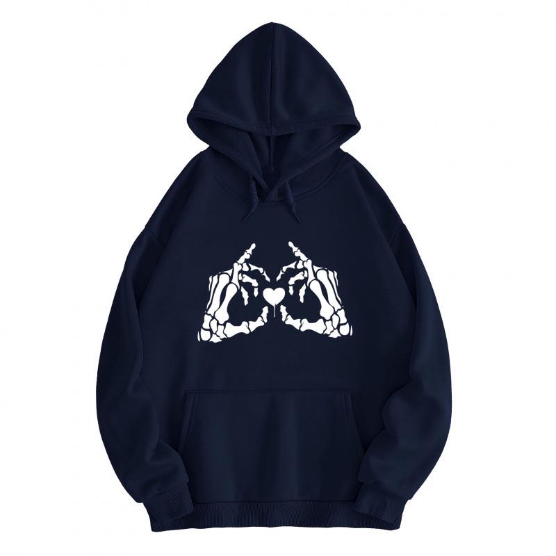 Skull Hand Heart Print Unisex Hoodie Sweatshirt
