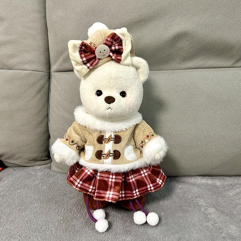 Medium Bear Outfit - Blue Pink Striped Carrot Overalls Set