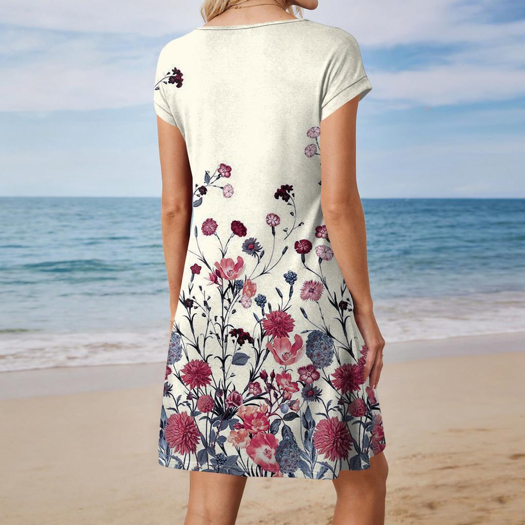 Summer Dresses For Women Loose Square Neck Cap Sleeve Casual Beach Vacation Tshirt Dress Sundresses With Pockets