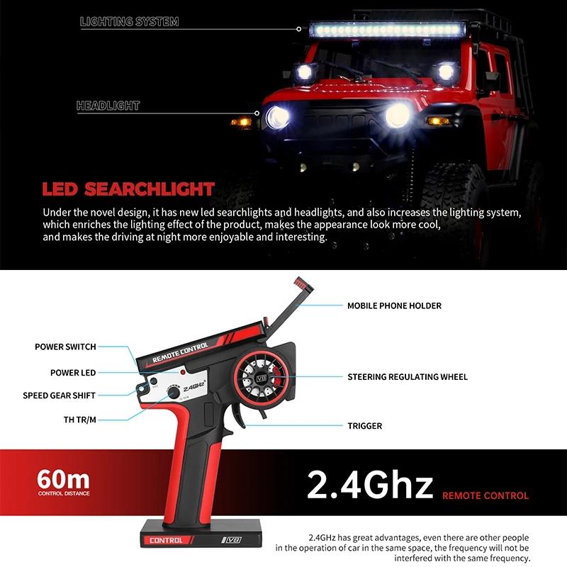 Wltoys 2428 1:24 RC Car 2.4G With LED Lights 4WD Off Road Vehicle Model Remote Control Mechanical Truck For Children Toy Gift