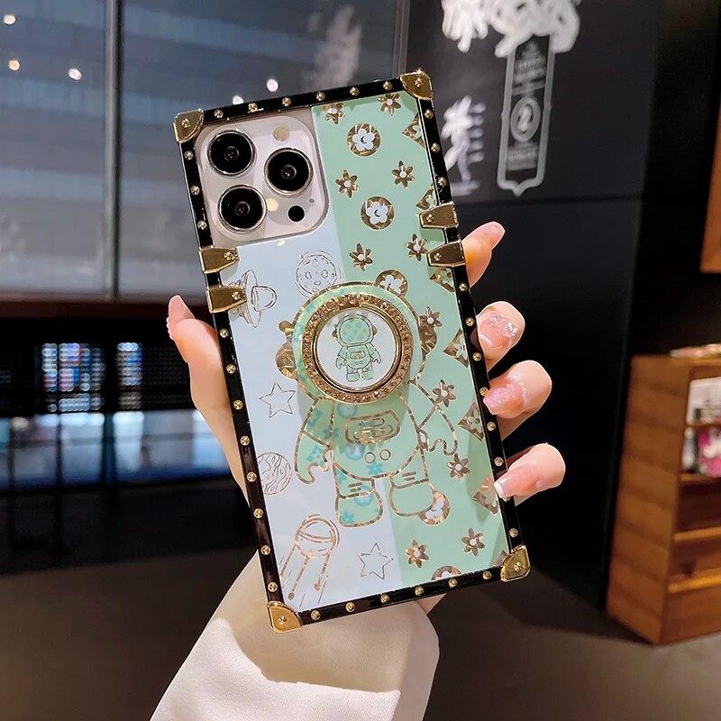 

Модный блестящий брендовый чехол для телефона для IPhone 15 Pro Max, квадратный чехол с астронавтом для IPhone 14, 12, 11, 13 Pro Max, 7, 8, 6, 6S, 14 Plus, XS Max X, XR, силиконовый чехол iphone 15 Pro max зелёный