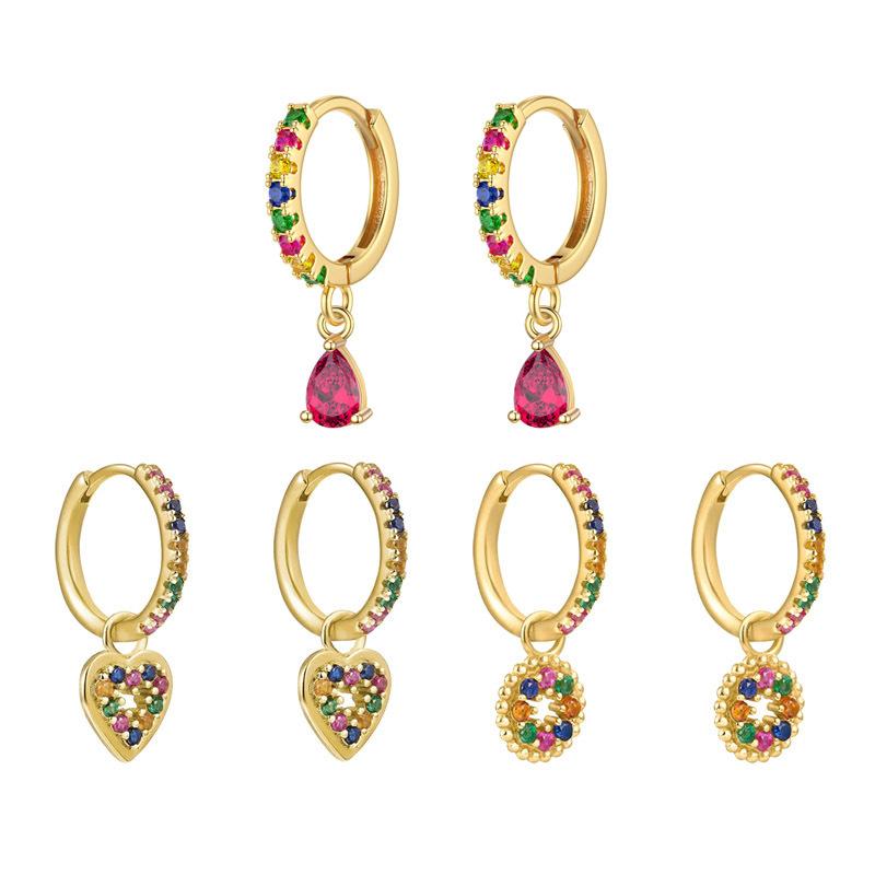 Rainbow Colored Zircon Ear Buckle Set, Love Water Drop Pendant, Small Earrings, Light Luxury and Exquisite Stacked Women's Earrings.