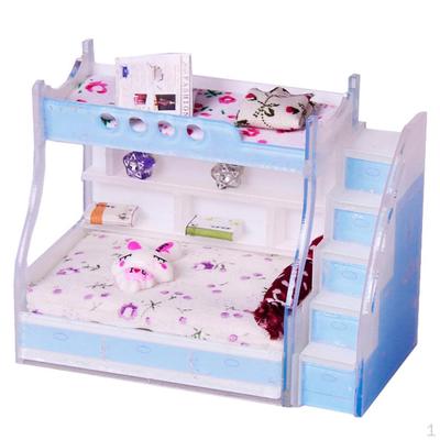 1/12 Miniaturní nábytek do dětského domečku pro panenky Patrová postel s příslušenstvím Sky Blue