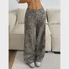 2024 Women's Washed Leopard Print Wide-Leg Trousers: High Street Casual Loose Fit