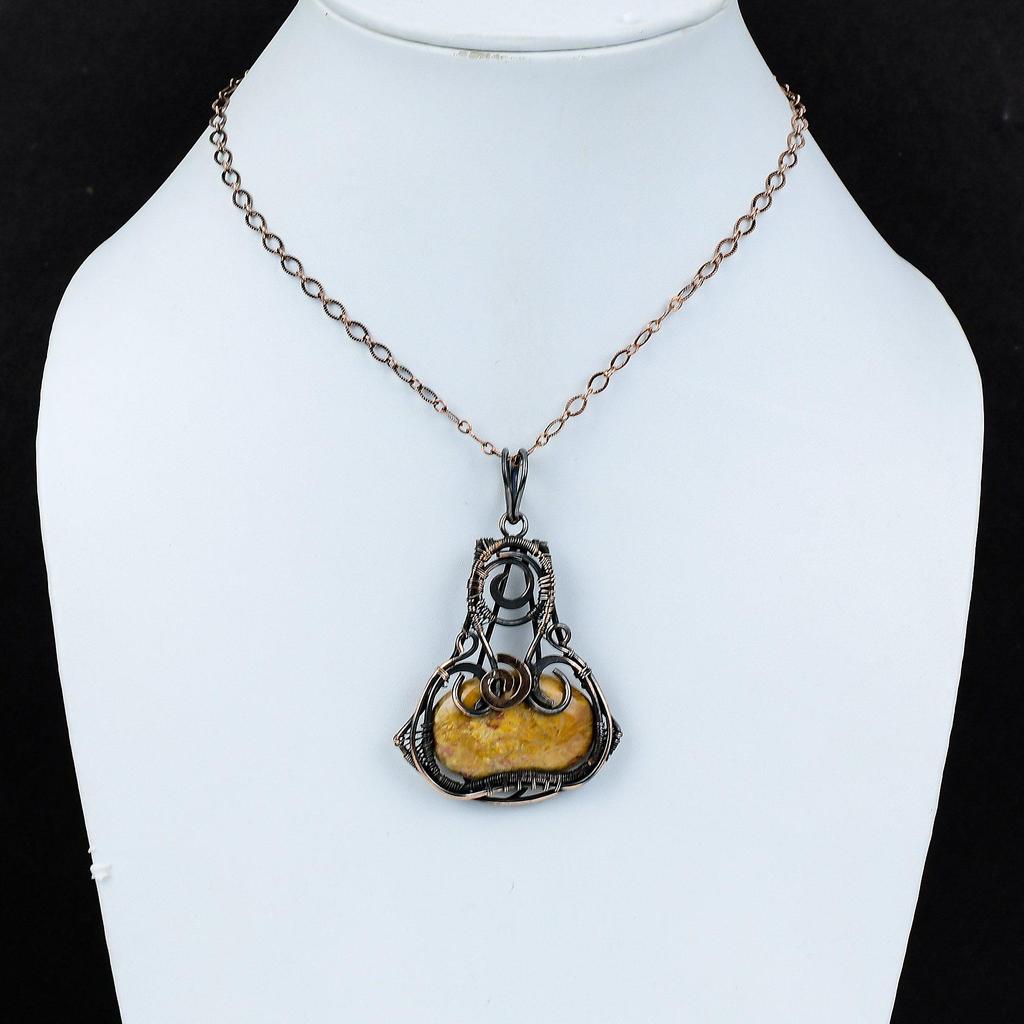 Fossil Coral Pendant Copper Wire Wrapped Pendant Antique Copper Jewelry Handmade Real Gemstone Pendant Fossil Coral Jewelry Anniversary Gift