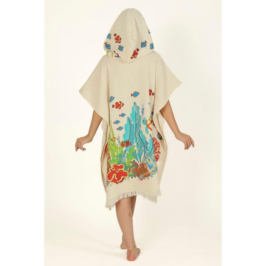 Women Hooded Wrap Cotton Muslin Fabric Beach Wear Or Casual Wear/Cover-Ups Multipurpose Poncho