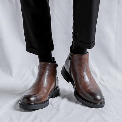 Autumn Winter Elegant Chelsea Boots Leather Men Couple Shoes Size 38-44 Slip-on Dress Formal Boots Model Fashion Show 2024