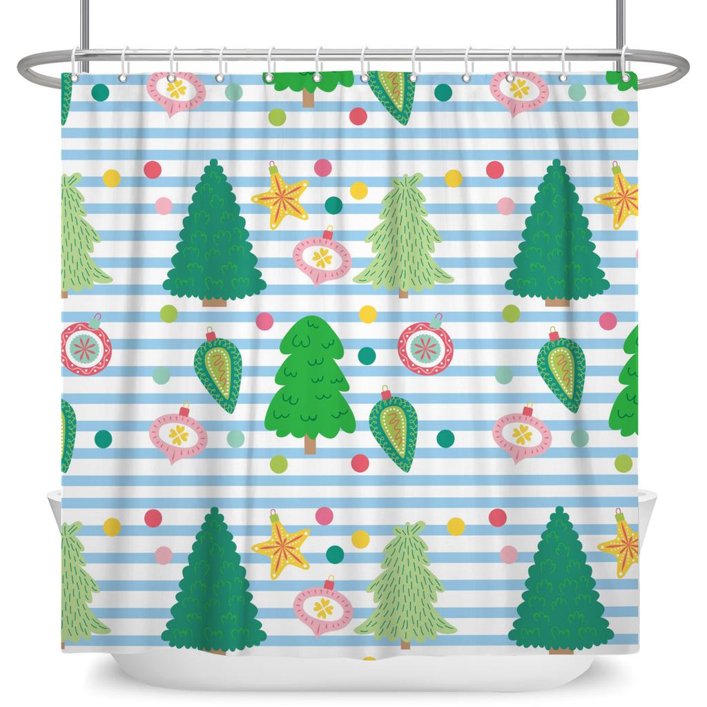 GAEMerry Christmas Duschvorhang Winter Schnee Weihnachtsmann Weihnachtsbaum Dekor Badezimmer Vorhänge Wasserdichte Badewannenwand