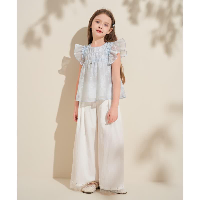 Kids' Soft Blue Floral Top & Pants Set