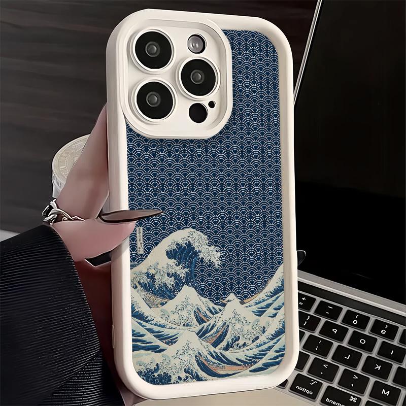 Phone Case for iPhone 17 Air 16E 15 16 Pro Max Japanese Wave Kanagawa Surfing Cover 14 Plus 13 12 Mini Soft Shell Silicone Funda