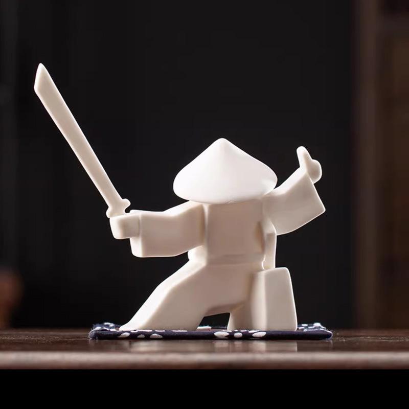 Creative Ceramic Jianghu Warrior Incense Burner Ornament New Chinese Style Home Indoor Blocky Samurai  Sandalwood Incense Holder