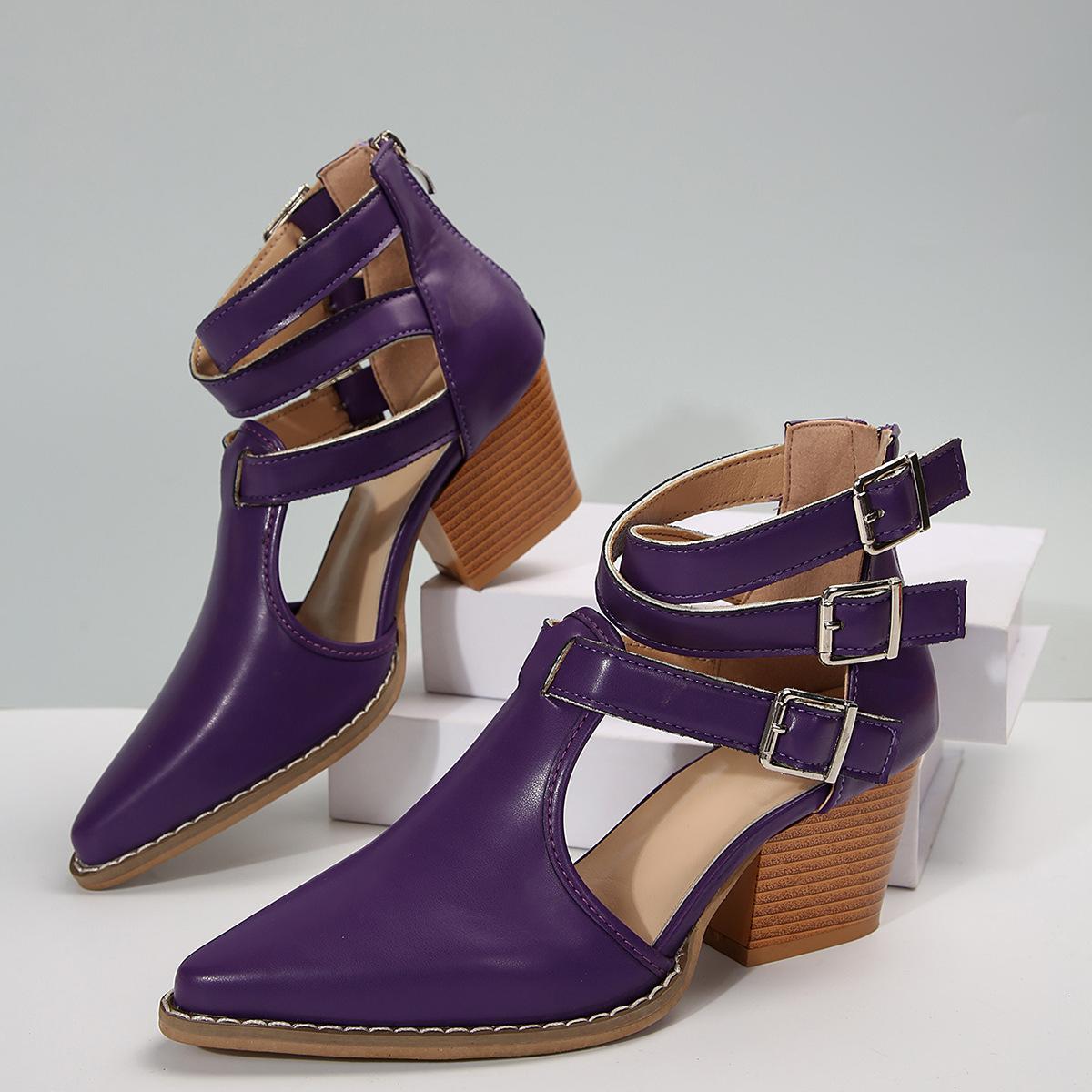 2024 Осень/зима новые высокие каблуки толстый каблук заостренный ретро ремень пряжка — фото 8